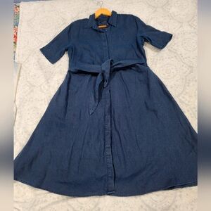 Ralph Lauren Navy Blue Tie-front Linen Shirt Dress